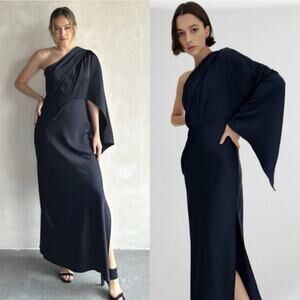 Significant Other Kelsie Gown Maxi Dress in Midnight Dark Navy Sz 8 One Shoulder